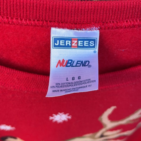 Christmas Crewneck Sweatshirt Large Reindeer Ugly Funny Red Holiday Novelty L - Picture 2 of 2